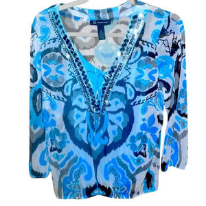 INC 2pc Sheer Printed Sequin Embellished Tunic Blouse size M